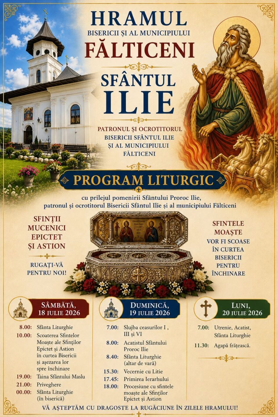 Calea Sfinților– Procesiune cu Moaștele Sfinților Mucenici Epictet și Astion de sărbătoarea Sfântului Prooroc Ilie în Municipiul Fălticeni