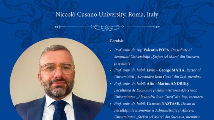Universitatea din Suceava acordă titlul de Doctor Honoris Causa prof. univ. Marco Valeri (Universitatea „Niccolò Cusano”, Roma)