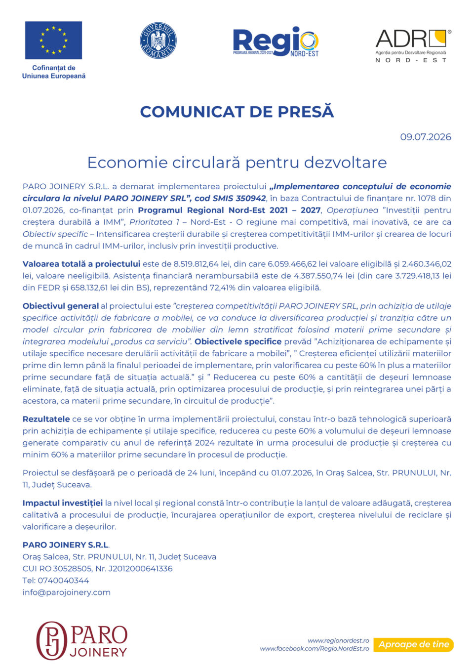 Implementarea conceptului de economie circulara la nivelul PARO JOINERY SRL Implementarea conceptului de economie circulara la nivelul PARO JOINERY SRL