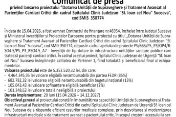 Dotarea Unității de Supraveghere și Tratament Avansat al Pacienților Cardiaci Critici din cadrul Spitalului Clinic Județean „Sf. Ioan cel Nou” Suceava Dotarea Unității de Supraveghere și Tratament Avansat al Pacienților Cardiaci Critici din cadrul Spitalului Clinic Județean „Sf. Ioan cel Nou” Suceava