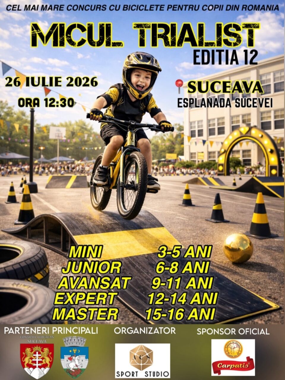 Cel mai mare concurs de Bike Trial pentru copii din România, organizat la Suceava în parteneriat cu Consiliul Județean