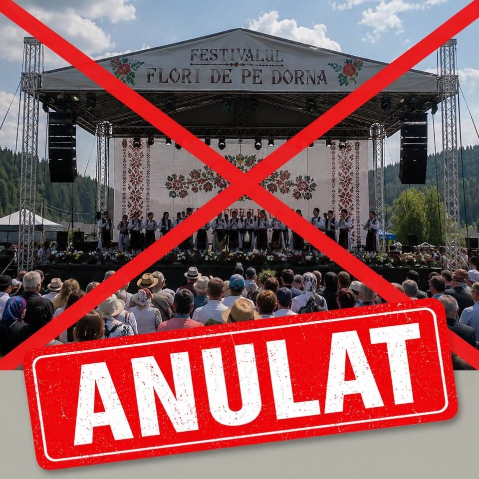 Festivalul „Flori de pe Dorna” de la Poiana Stampei nu va avea loc în acest an din cauza începerii unor proiecte PNRR care trebuie finalizate până la final de august, printre care amenajarea zonei de spectacole