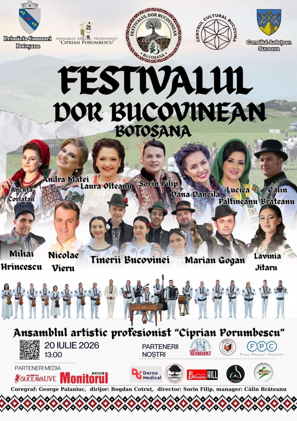 Festivalul Folcloric „Dor Bucovinean” de la Botoșana va avea loc luni, 20 iulie