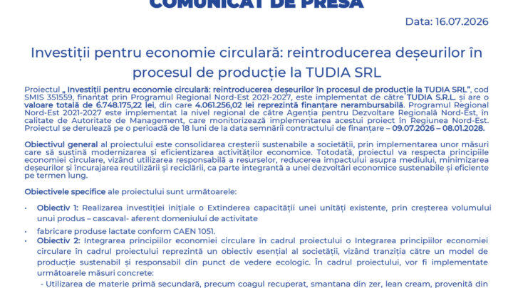 Investiții pentru economie circulară: reintroducerea deșeurilor în procesul de producție la TUDIA SRL