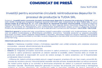 Investiții pentru economie circulară: reintroducerea deșeurilor în procesul de producție la TUDIA SRL Investiții pentru economie circulară: reintroducerea deșeurilor în procesul de producție la TUDIA SRL