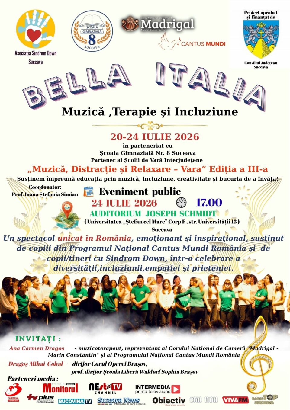 Spectacolul „Bella Italia – Muzică, Terapie și Incluziune”, la USV, organizat de Asociația Sindrom Down Suceava Spectacolul „Bella Italia – Muzică, Terapie și Incluziune”, la USV, organizat de Asociația Sindrom Down Suceava