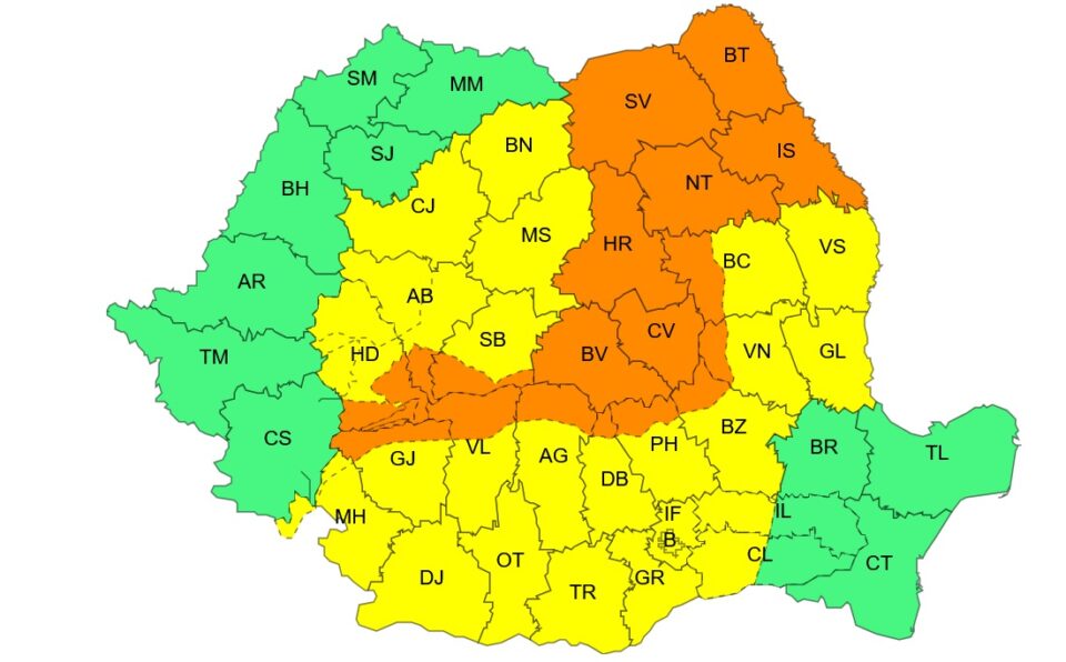 Cod portocaliu de instabilitate atmosferică accentuată în județul Suceava Cod portocaliu de instabilitate atmosferică accentuată în județul Suceava