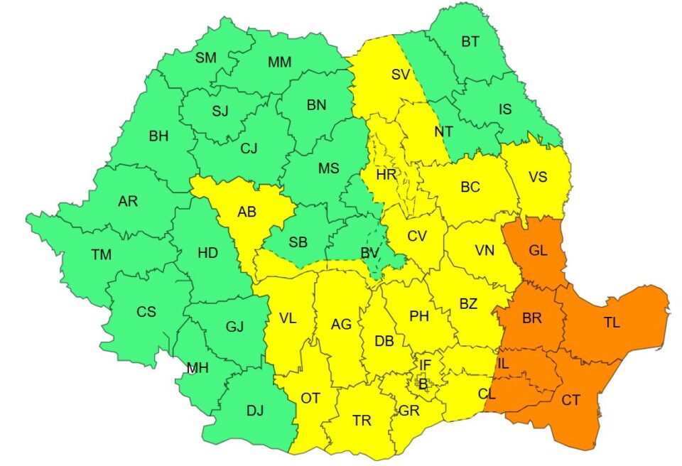 Cod galben de furtuni, în jumătatea sud-vestică a județului, de miercuri dimineață Cod galben de furtuni, în jumătatea sud-vestică a județului, de miercuri dimineață