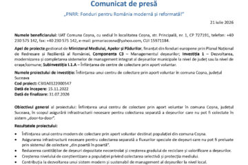 Înființarea unui centru de colectare prin aport voluntar în comuna Coșna, județul Suceava Înființarea unui centru de colectare prin aport voluntar în comuna Coșna, județul Suceava