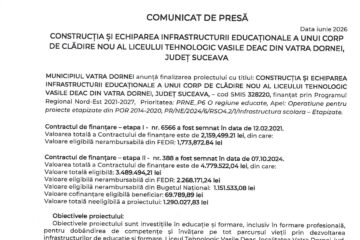 CONSTRUCȚIA ȘI ECHIPAREA INFRASTRUCTURII EDUCAȚIONALE A UNUI CORP DE CLĂDIRE NOU AL LICEULUI TEHNOLOGIC VASILE DEAC DIN VATRA DORNEI, JUDEȚ SUCEAVA CONSTRUCȚIA ȘI ECHIPAREA INFRASTRUCTURII EDUCAȚIONALE A UNUI CORP DE CLĂDIRE NOU AL LICEULUI TEHNOLOGIC VASILE DEAC DIN VATRA DORNEI, JUDEȚ SUCEAVA