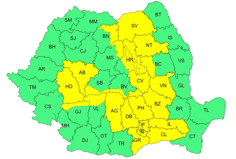 Cod galben de furtuni, cu ploi torențiale și vijelii, vineri, de la amiază până seara