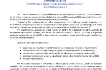 Construire centru de servicii de recuperare neuromotorie ambulatorii în comuna Păltinoasa, sat Păltinoasa, județul Suceava Construire centru de servicii de recuperare neuromotorie ambulatorii în comuna Păltinoasa, sat Păltinoasa, județul Suceava