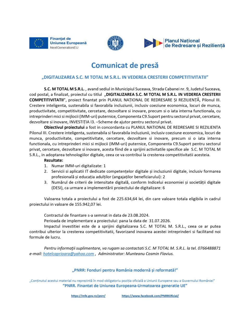 DIGITALIZAREA S.C. M TOTAL M S.R.L. IN VEDEREA CRESTERII COMPETITIVITATII