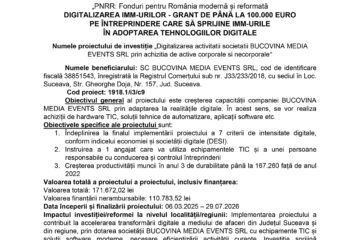 Digitalizarea activitatii societatii BUCOVINA MEDIA EVENTS SRL prin achizitia de active corporale si necorporale